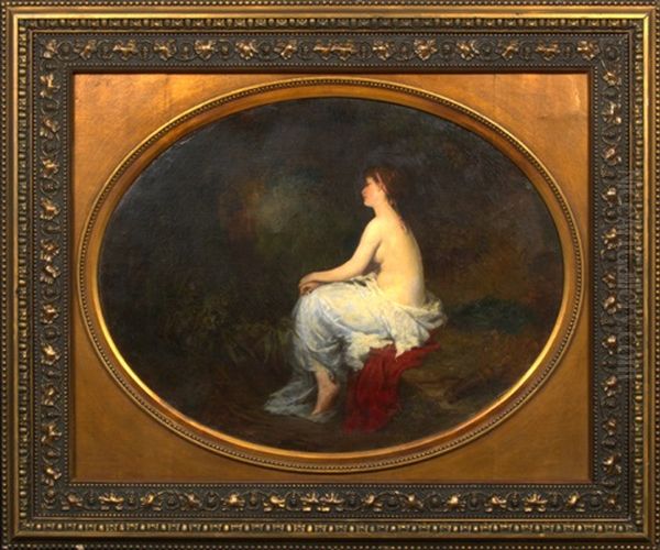 Classical Maiden In An Arcadian Landscape Oil Painting by Robert Julius Beyschlag