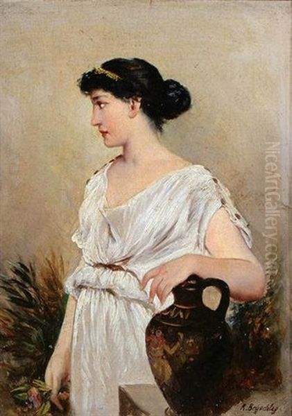 A Grecian Beauty Oil Painting by Robert Julius Beyschlag