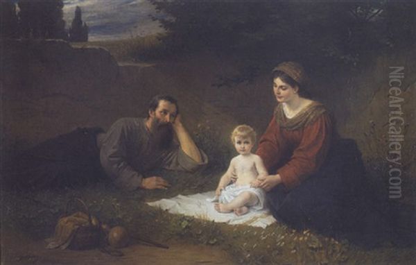 Die Heilige Familie Bei Der Rast Oil Painting by Robert Julius Beyschlag