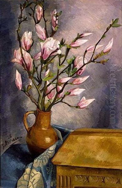 A Flower Still Life With Magnolia Oil Painting by Jo Bezaan