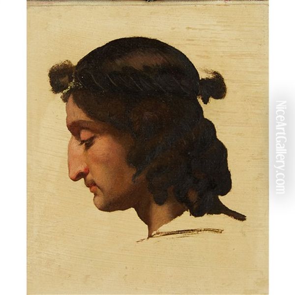 Head Of A Man - A Sketch Oil Painting by Jean-Louis Bezard