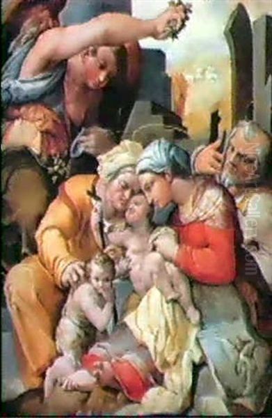 La Sainte Famille Avec Sainte Elisabeth, Le Petit Saint Jean Baptiste Et Un Ange Oil Painting by Giovanni Francesco (il Nosadella) Bezzi