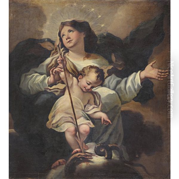 Strahlenkranzmadonna Mit Jesuskind, Das Den Schlangenkopf Durchbohrt Oil Painting by Federico Bianchi