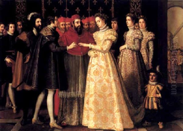 The Marriage Of Caterina De' Medici And Henry, Duke Of      Orleans, And Later King Henry Ii Of France Oil Painting by Francesco Bianchi