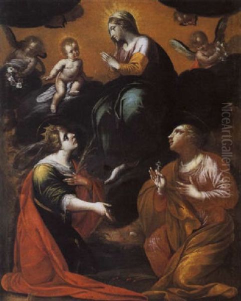 Madonna Col Bambino Tra Le Sante Caterina D'allessandria E Lucia Oil Painting by Isidoro Bianchi