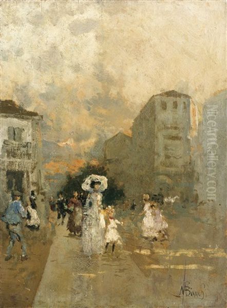 Scene De Rue Oil Painting by Mose di Giosue Bianchi