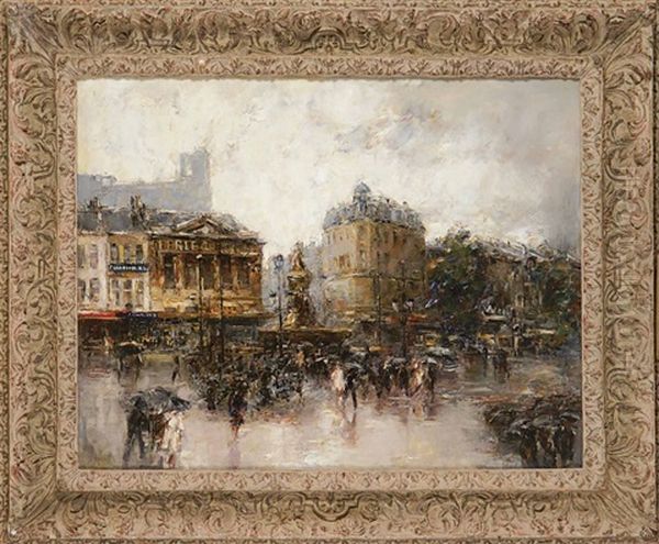 Der Place De Clichy In Paris Bei Regen Oil Painting by Mose di Giosue Bianchi