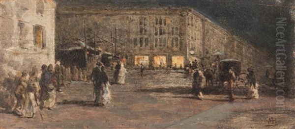 Piazza Di Milano Con Passanti Oil Painting by Mose di Giosue Bianchi