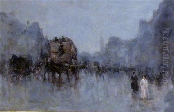 Scene De Boulevard A Paris Oil Painting by Mose di Giosue Bianchi