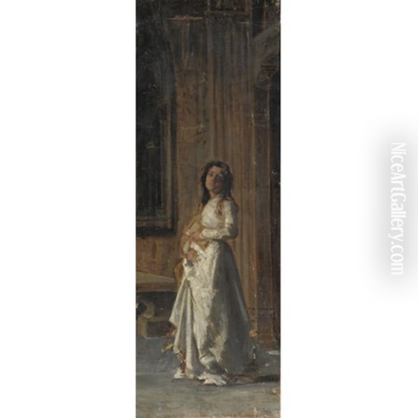 Figura Femminile In Una Chiesa Oil Painting by Mose di Giosue Bianchi