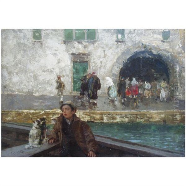 Venetian Boatboy (+ Portrait Of A Lady, Verso) by Mose di Giosue Bianchi