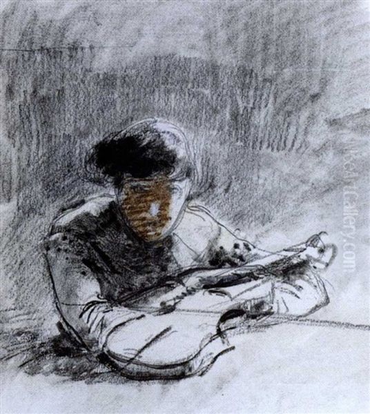 Il Violinista Oil Painting by Mose di Giosue Bianchi