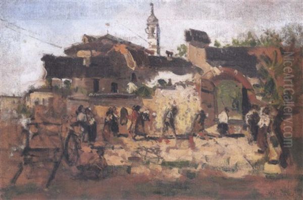 Il Quartiere Di San Biagio A Monza Oil Painting by Mose di Giosue Bianchi