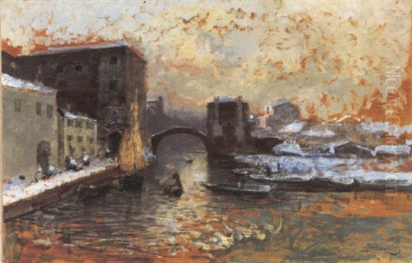 Chioggia D'inverno Oil Painting by Mose di Giosue Bianchi