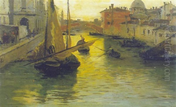 Canale Di Chioggia Oil Painting by Mose di Giosue Bianchi