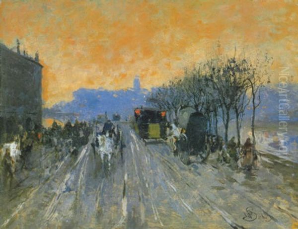 Via Di Milano Al Tramonto Oil Painting by Mose di Giosue Bianchi