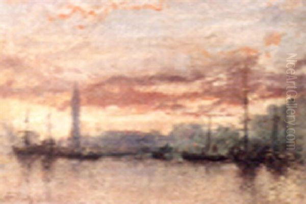 Venetian Sunset Oil Painting by Mose di Giosue Bianchi