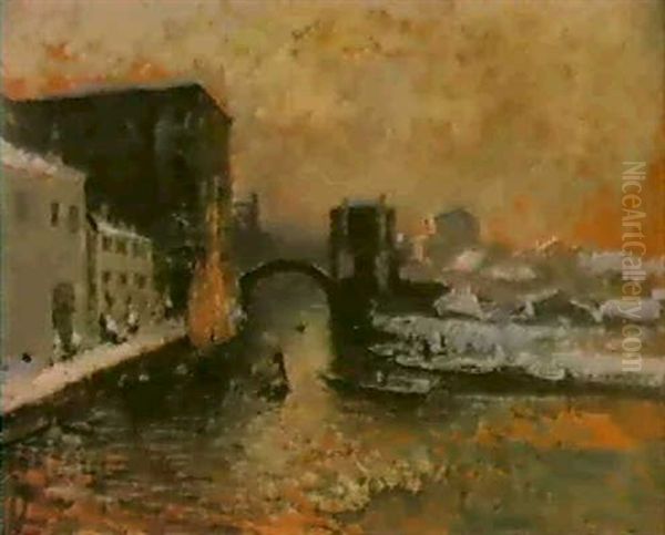 Chioggia D'inverno Oil Painting by Mose di Giosue Bianchi