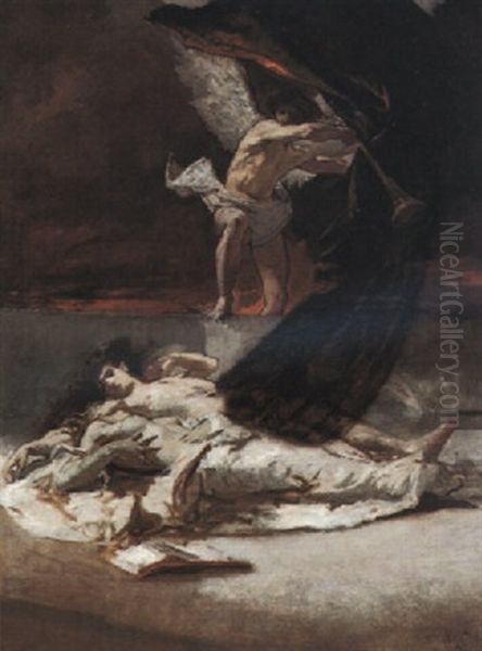 The Guardian Angel Oil Painting by Mose di Giuseppe Bianchi