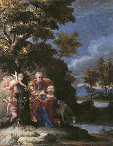 The Rest On The Flight Into Egypt Oil Painting by Pietro (il Creatura) Bianchi