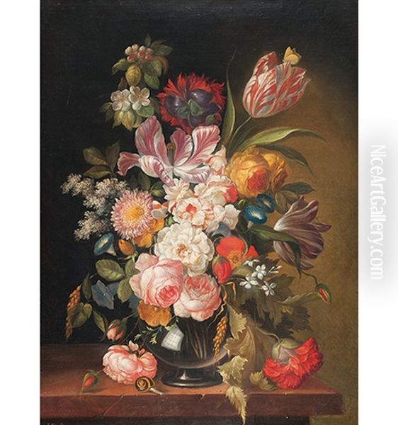 Stillleben Mit Blumen, Schnecke Und Schmetterling Oil Painting by Riccardo Bianchi