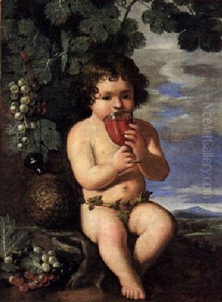 Trinkender Bacchus In Einer Landschaft Oil Painting by Baccio (Bartolommeo) del Bianco