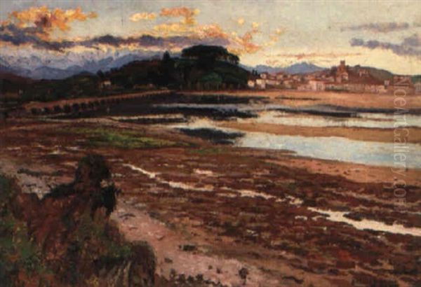 Sunset On San Vicente De La Barquera, Santander Oil Painting by Octavio Bianqui