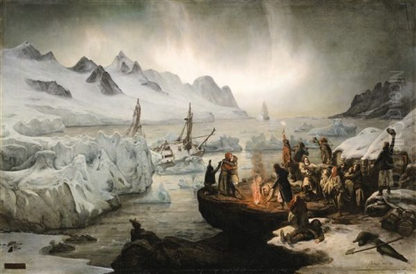 Shipwreck Victims On Icefloe Oil Painting by Francois Auguste Biard