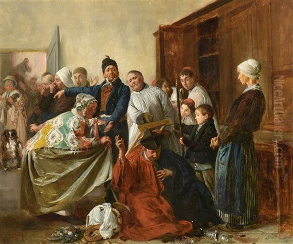 Accident Avant La Messe Oil Painting by Francois Auguste Biard