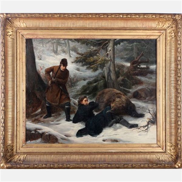 The Bear Hunters Oil Painting by Francois Auguste Biard