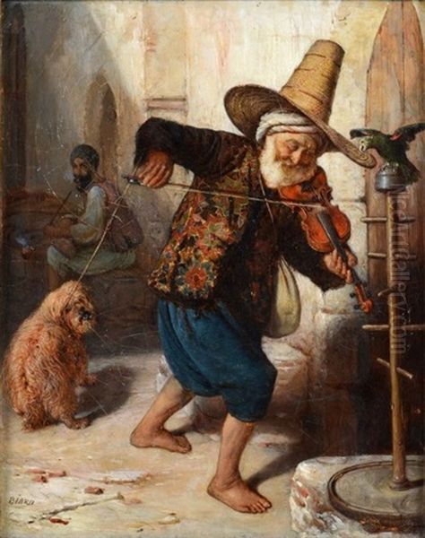 Un Artiste De Rue Oil Painting by Francois Auguste Biard