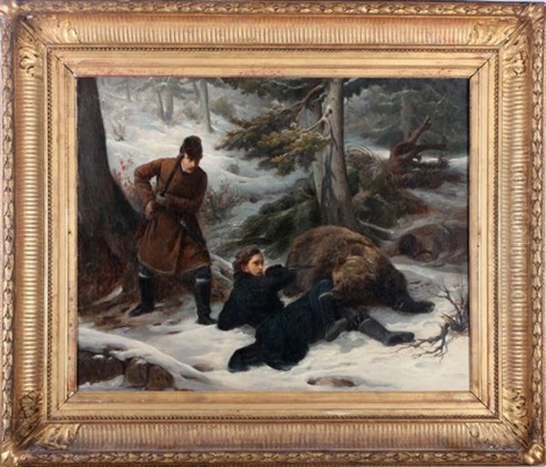 The Bear Hunters Oil Painting by Francois Auguste Biard