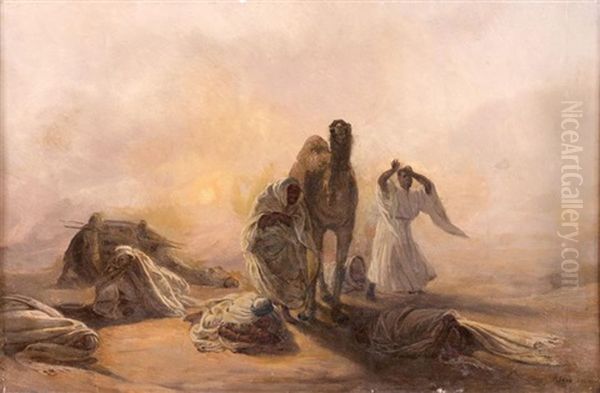 Etude Pour Tribu Arabe Surprise Par Le Simoun (study) Oil Painting by Francois Auguste Biard