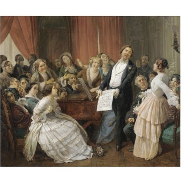 Triomphe D'un Tenor Dans Une Matinee Musicale Oil Painting by Francois Auguste Biard