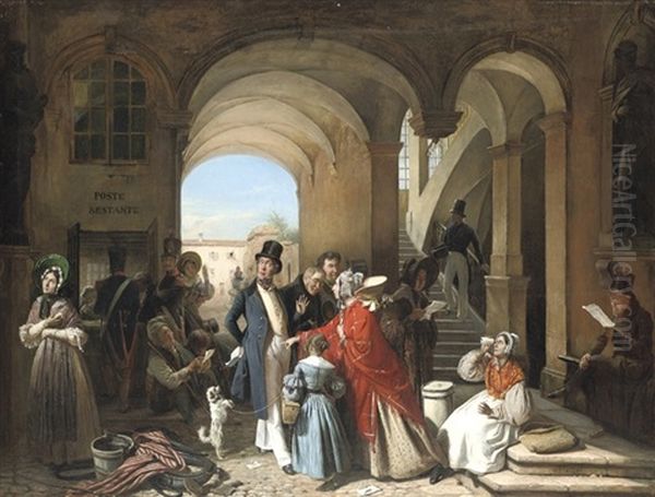 La Poste Restante Oil Painting by Francois Auguste Biard