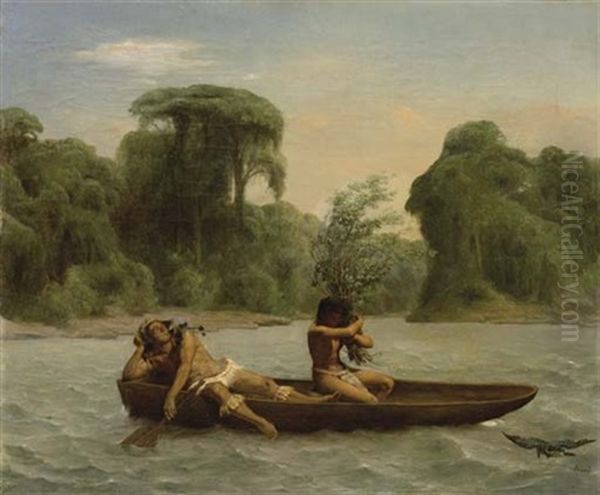 Deux Indiens En Pirogue Oil Painting by Francois Auguste Biard