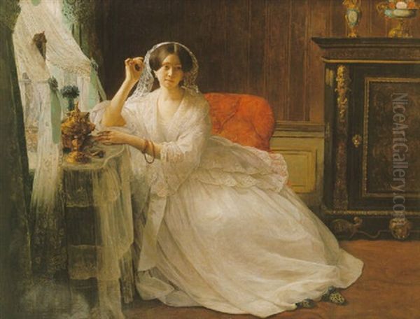 Femme A Sa Coiffeuse Oil Painting by Francois Auguste Biard