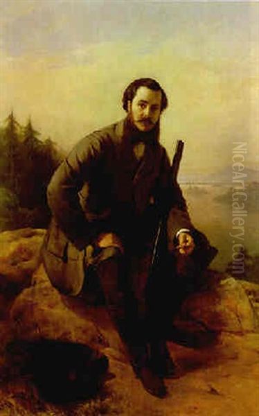 Portrait De Chasseur Oil Painting by Francois Auguste Biard