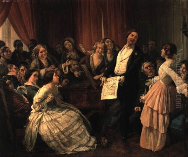 Triomphe D'un T,nor Dans Une Matinee Musicale Oil Painting by Francois Auguste Biard