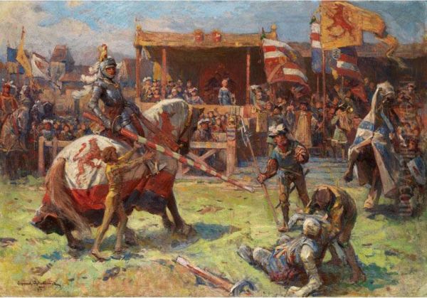 Rittertunier Oil Painting by Sigismund Ajdukiewicz