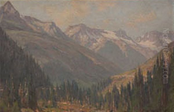 Mountainous Landscape (+ Mountain, Smllr; 2 Works) Oil Painting by Franz Biberstein