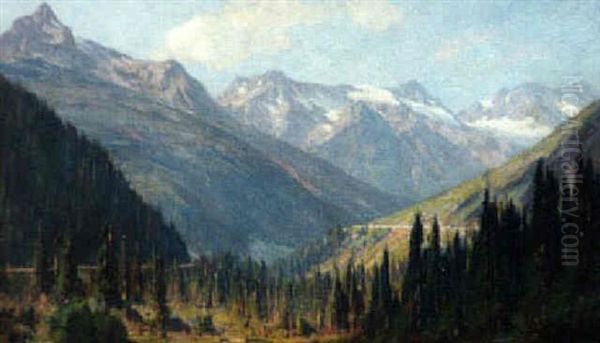 Mountain Landscape Oil Painting by Franz Biberstein