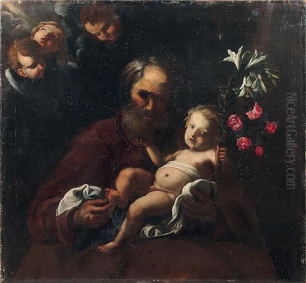 Saint Joseph Et L'enfant Jesus Oil Painting by Antonio Galli Bibiena