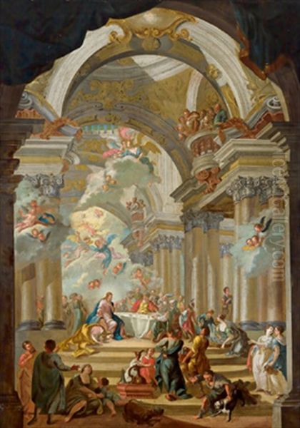 Christus Und Magdalena Beim Gastmahl Des Pharisaers by Antonio Galli Bibiena