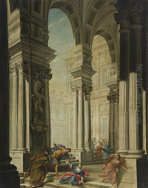 Architectural Scene With Figures, Possibly A Scene From An Opera Oil Painting by Ferdinando Galli Bibiena