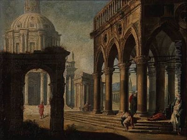 Italian Capriccio Oil Painting by Ferdinando Galli Bibiena