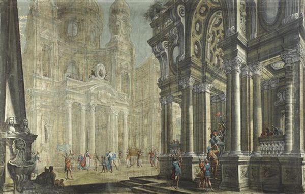 Architekturcapriccio Mit Szenen Aus Dem Leben Davids Oil Painting by Ferdinando Galli Bibiena