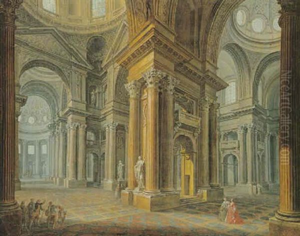 Kirkeinterior Oil Painting by Ferdinando Galli Bibiena