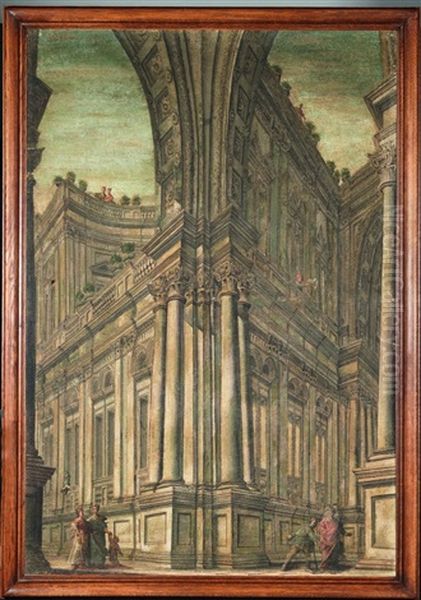 Suite De Quatre Caprices D'architecture (4 Works) Oil Painting by Giuseppe Galli Bibiena