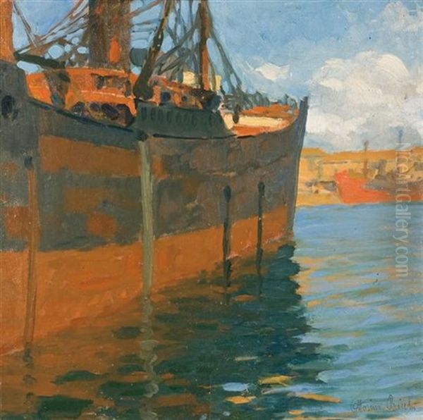 Port Scene Oil Painting by Ottorino Bicchi